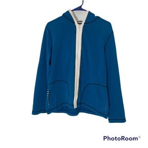 Spa by Chico’s Blue Hoodie Size 1 soft and Comfortable Good Looking Stri…